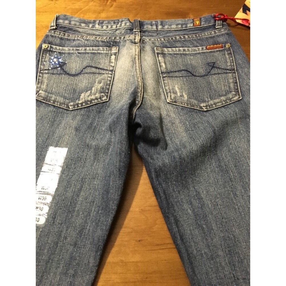 7 For All Mankind Women's Jeans Great Wall Distressed Jeweled Size 30 X 33 NWT